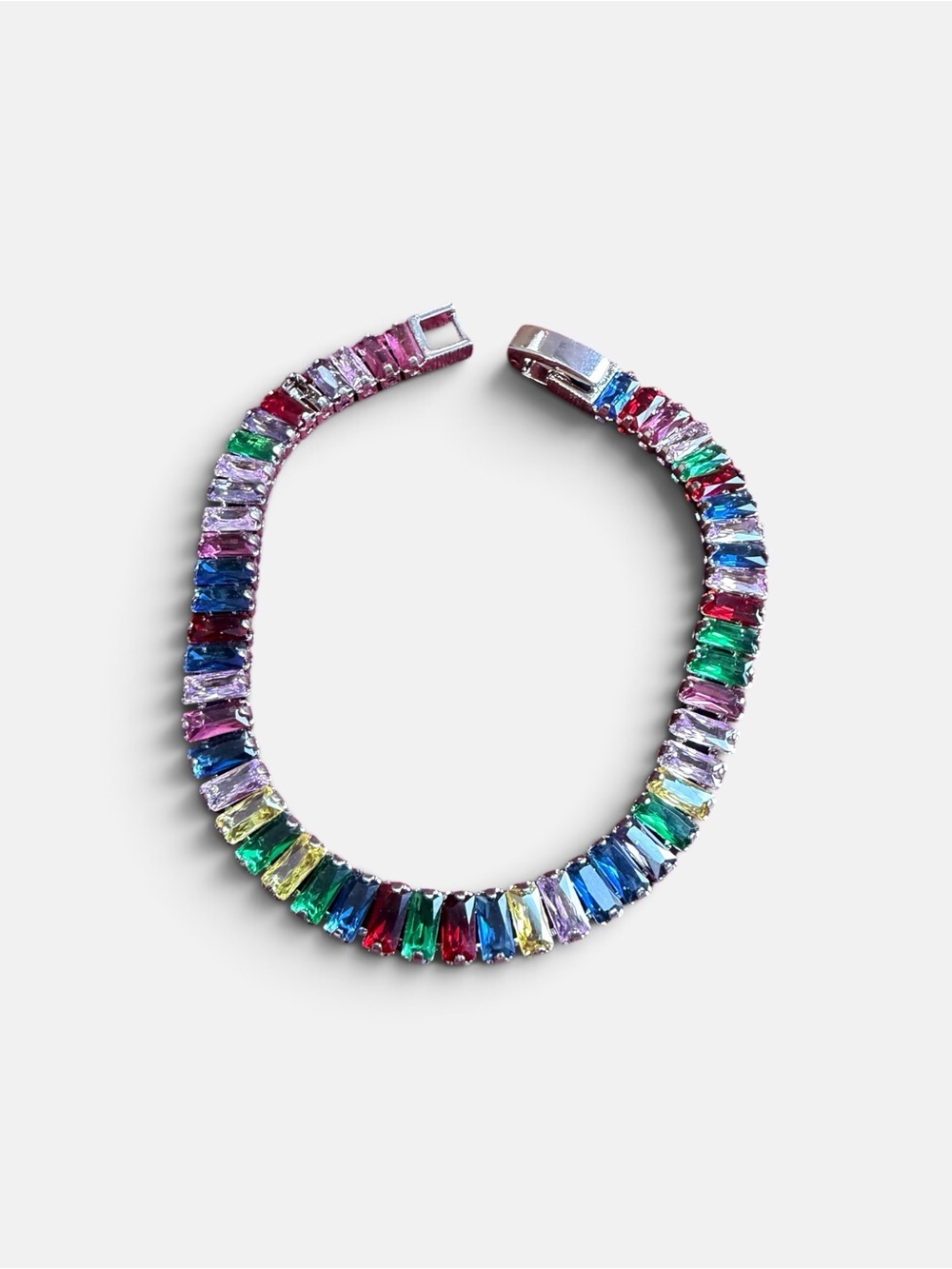 Sterling Silver Multicolor Crystal CZ Tennis Bracelet